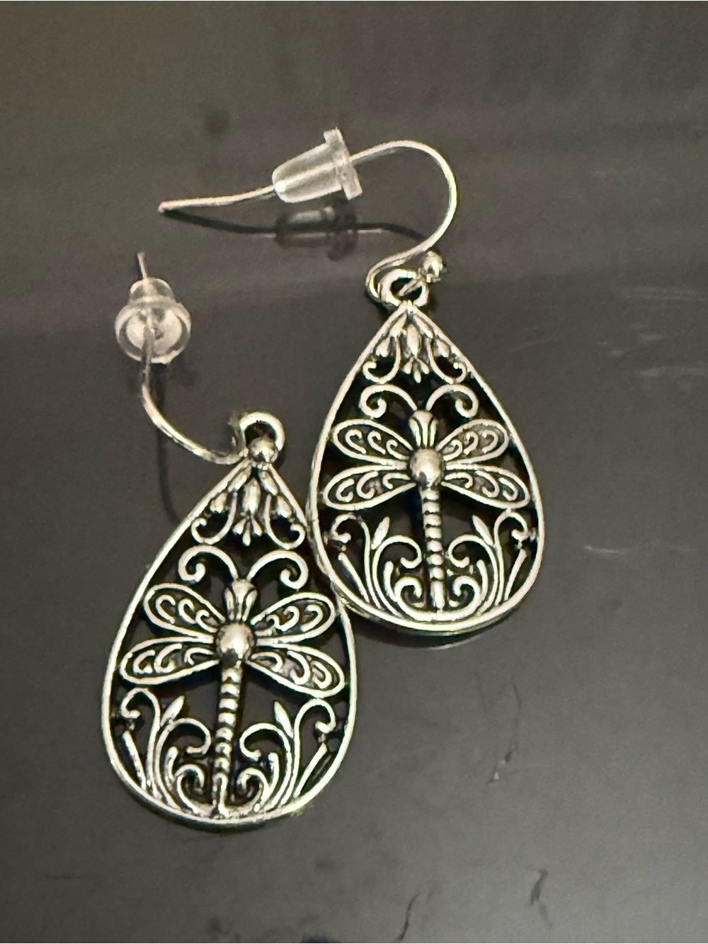Silver Dragonfly Teardrop Dangle Earrings - Classic Women's Jewelry